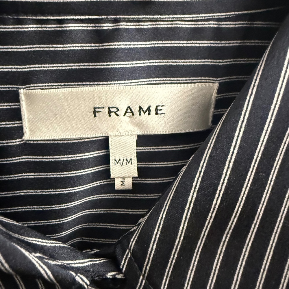 Frame Navy Pin Stripe Button Up Blouse - image 1